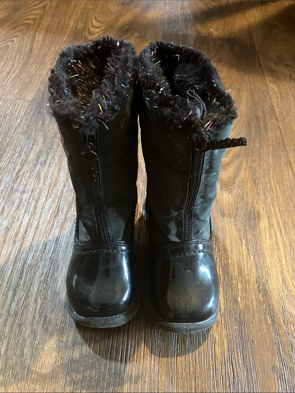 Totes Kids Black Glitter Faux-Fur Winter Boots